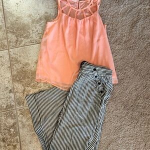 Rewind Peach Top and Striped Pants Set